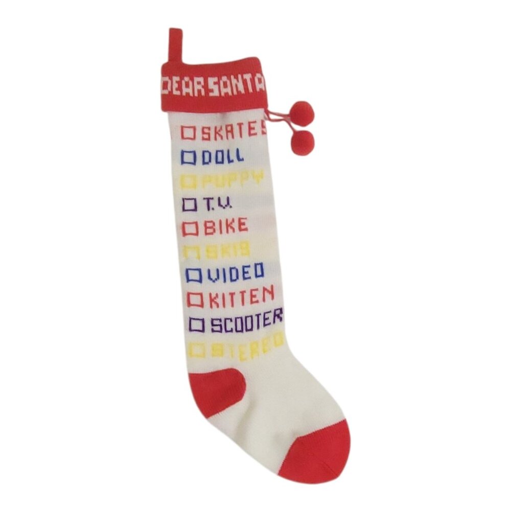 Vintage 1985 Dear Santa Christmas Stocking 20" Dept 56 Red & White Knit